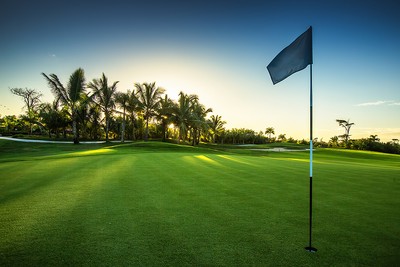 Pin Flag on Tropical Golf Course