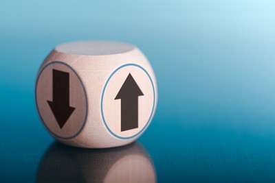 Rounded Wooden Cube with Down and Up Arrows