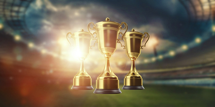 Three Trophies in a Football Stadium