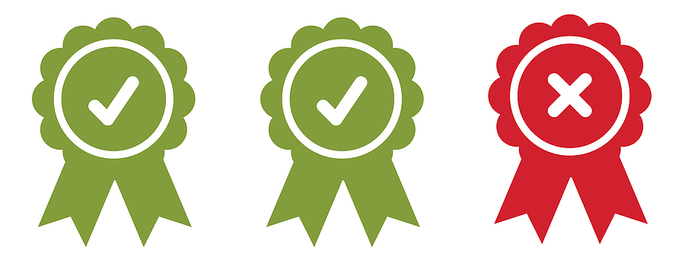 Two Green Tick Rosettes and a Red Cross Rosette